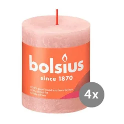 Bolsius4er Pack Stumpenkerze 80/68 Rustik Shine nebliges rosa 04