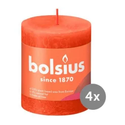 Bolsius4er Pack Stumpenkerze 80/68 Rustik Shine herbstliches orange 35