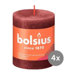 Bolsius4er Pack Stumpenkerze 80/68 Rustik Shine samtrot 47