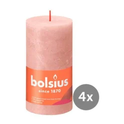Bolsius4er Pack Stumpenkerze 130/68 Rustik Shine nebliges rosa 04