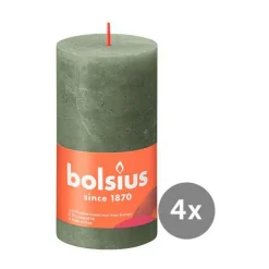 Bolsius4er Pack Stumpenkerze 130/68 Rustik Shine olivengrün 70