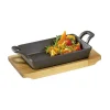 KüchenprofiServierpfanne eckig Gusseisen mit Holzbrett 21,5x12,5x6cm