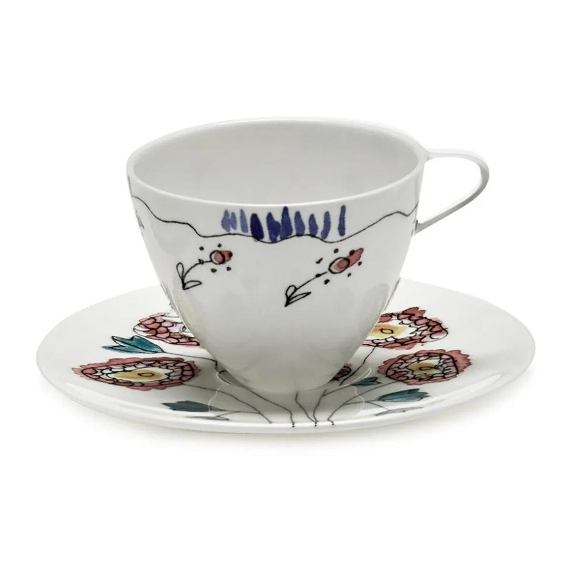 SeraxKaffeetasse mit Untere 11 cm Midnight Flowers Anemone Milk Mauve