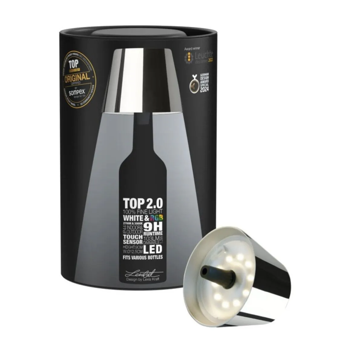 SompexLED-Leuchte 11 cm 1,3 W Top 2.0 chrom mit RGB-Farbwechsel